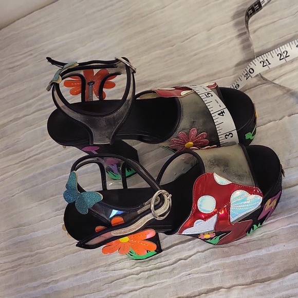 Platform heeled shoes size 6 medium mushrooms flowers Halloween - Picture 14 of 16